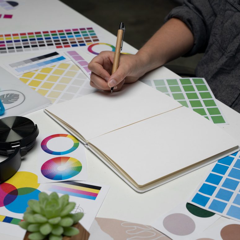 Design magazines fanned on a desk